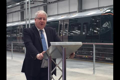Secretary of State for Transport Patrick McLoughlin at Bombardier Transportation's Derby plant on May 13.